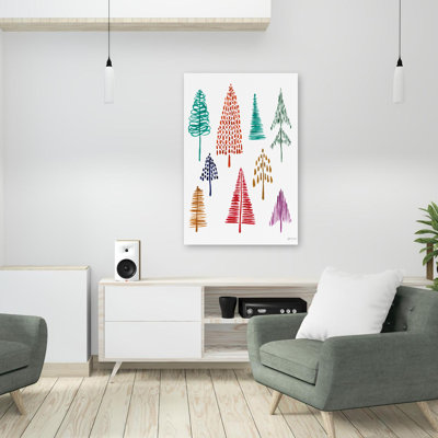 Jewel Trees II - Blue Christmas Green Holiday Art
