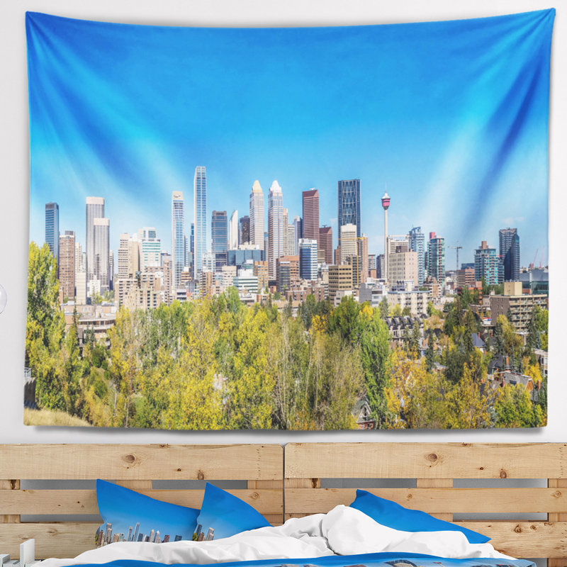 Skyline de calgary avec la tapisserie de ciel bleu Cityscape, H 32 po x l 39 po