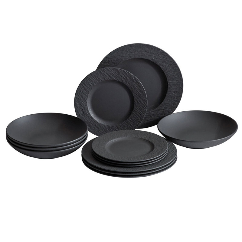 Black Porcelain 12-Piece Round Dinnerware Set