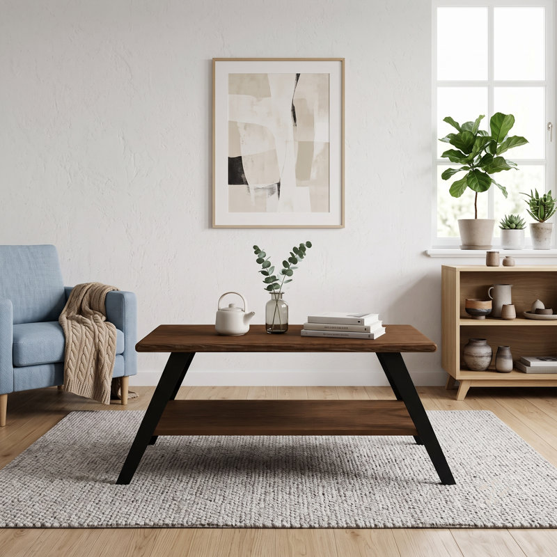 Sutton Trestle Industrial Walnut Pine Wood Coffee Table