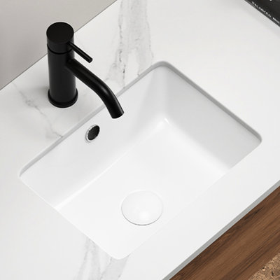 Lavabo-vasque en céramique blanche encastré de 45,7 x 35,6 cm (18 x 14 pouces), avec trop-plein intégré, design épuré pour salles de bains intérieures et traditionnelles, couleur lait, hauteur 18,2 cm (7,17 pouces), style américain.