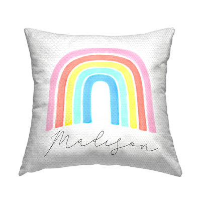 Girl's Pastel Rainbow Arch Personalized Outdoor Printed Pillow by Reesa Qualia