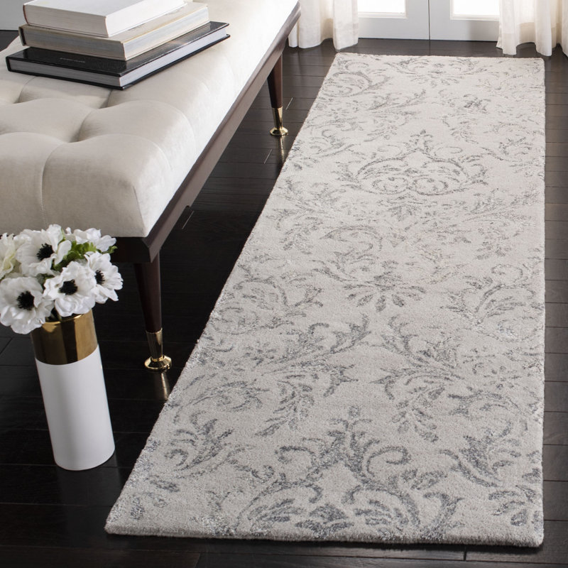 Tivoli Hand Tufted Viscose/Wool Floral Rug in Gray, Runner 2'3" x 8'