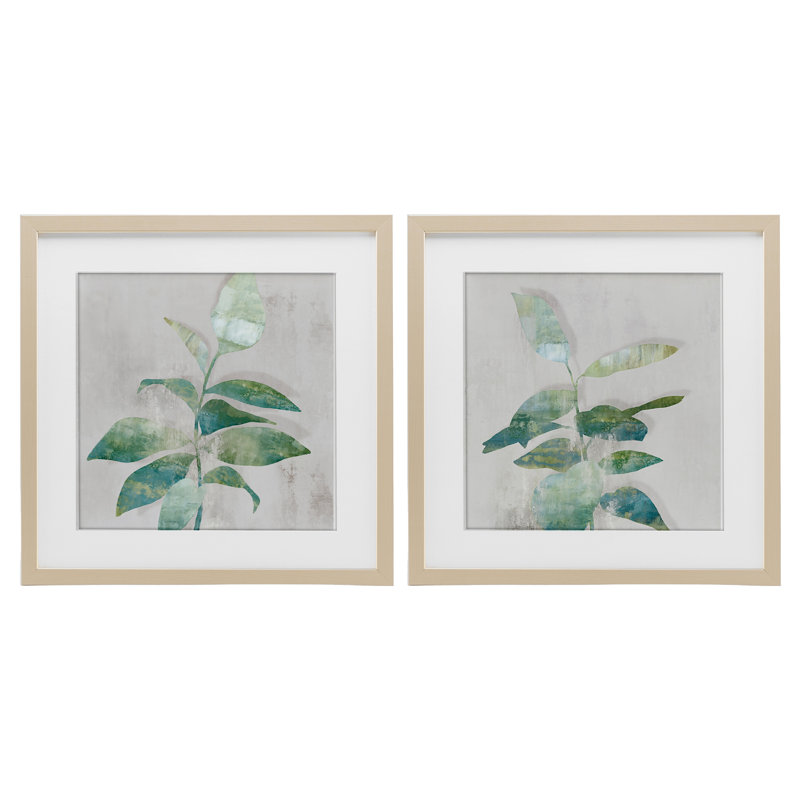 Rustic Minimal Blooms, ensemble de 2 reproductions encadrées sous verre, par Alex Black, Cadre de récolte en pin