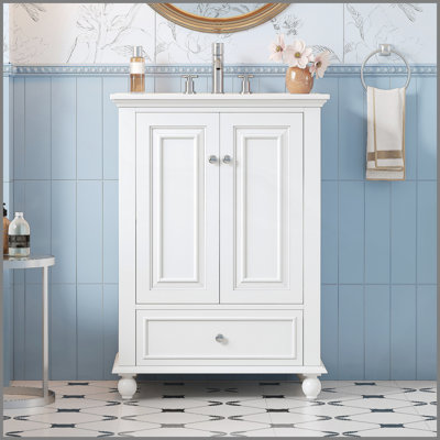 Meuble-lavabo de 24 po avec lavabo en céramique, portes à fermeture en douceur, cloisons de tiroir et rangement spacieux pour des salles de bain élégantes