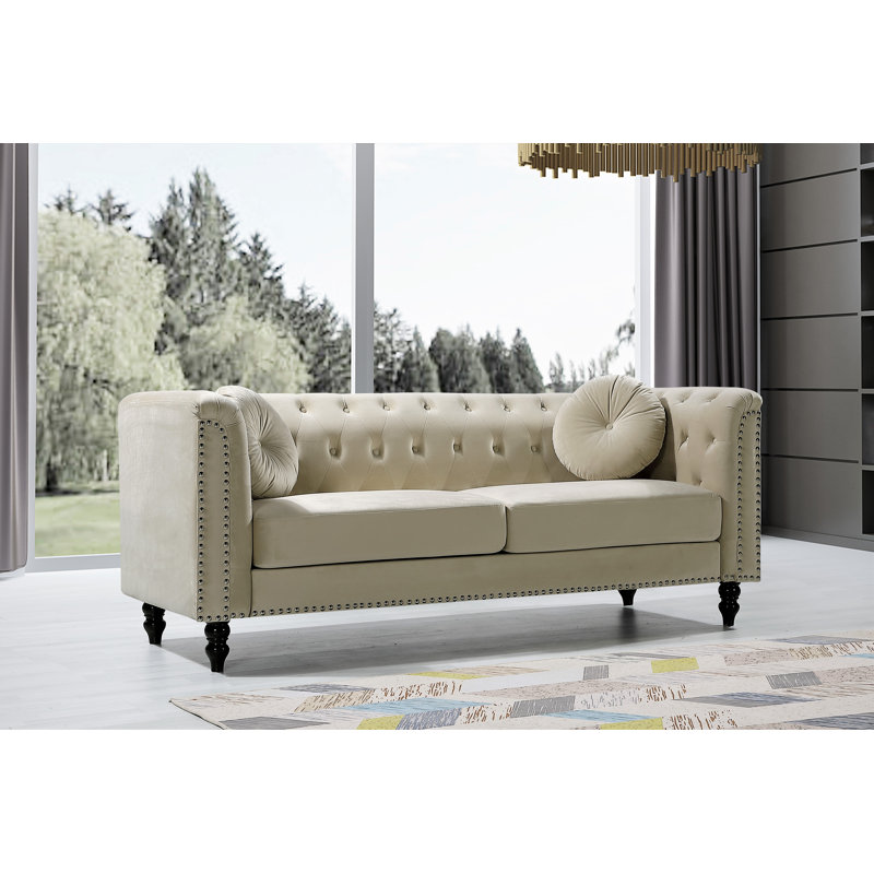 Canapé Chesterfield 76 po, Velours crème