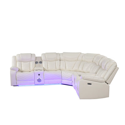 Canapé modulaire inclinable de style contemporain, ports intégrés, fauteuil inclinable électrique, porte-gobelets en acier inoxydable, revêtement en similicuir, structure en bois, 6 sièges pour le salon principal