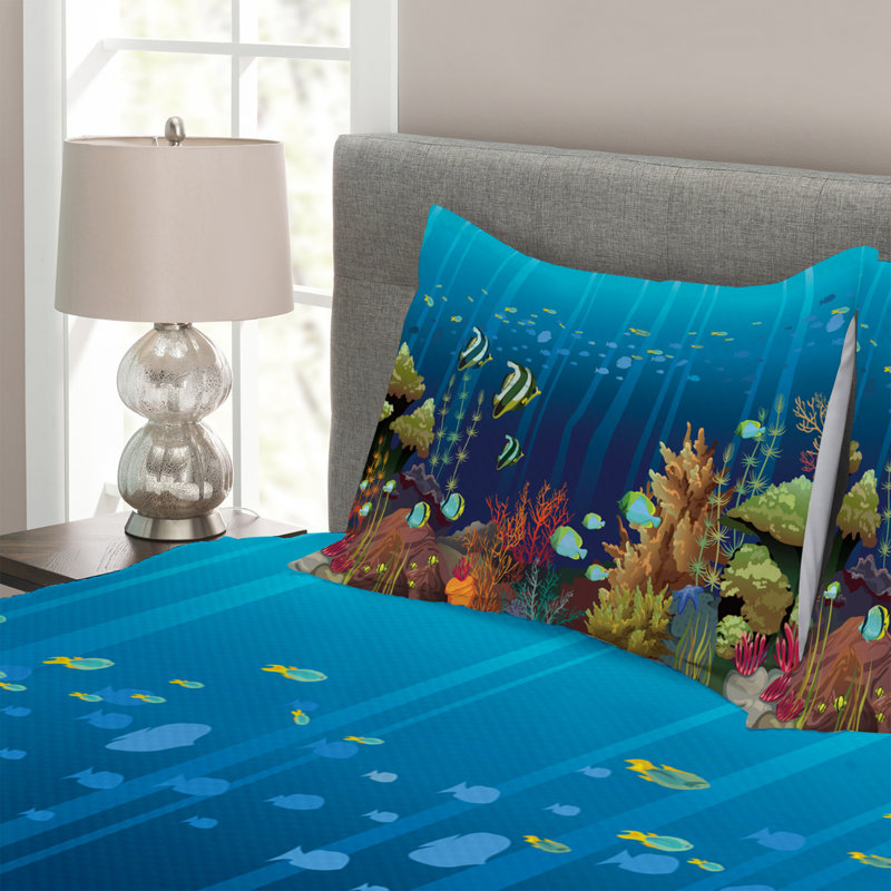 Aeihso Blue/Brown/Green Microfiber Bedspread Set, 220 x 264 cm