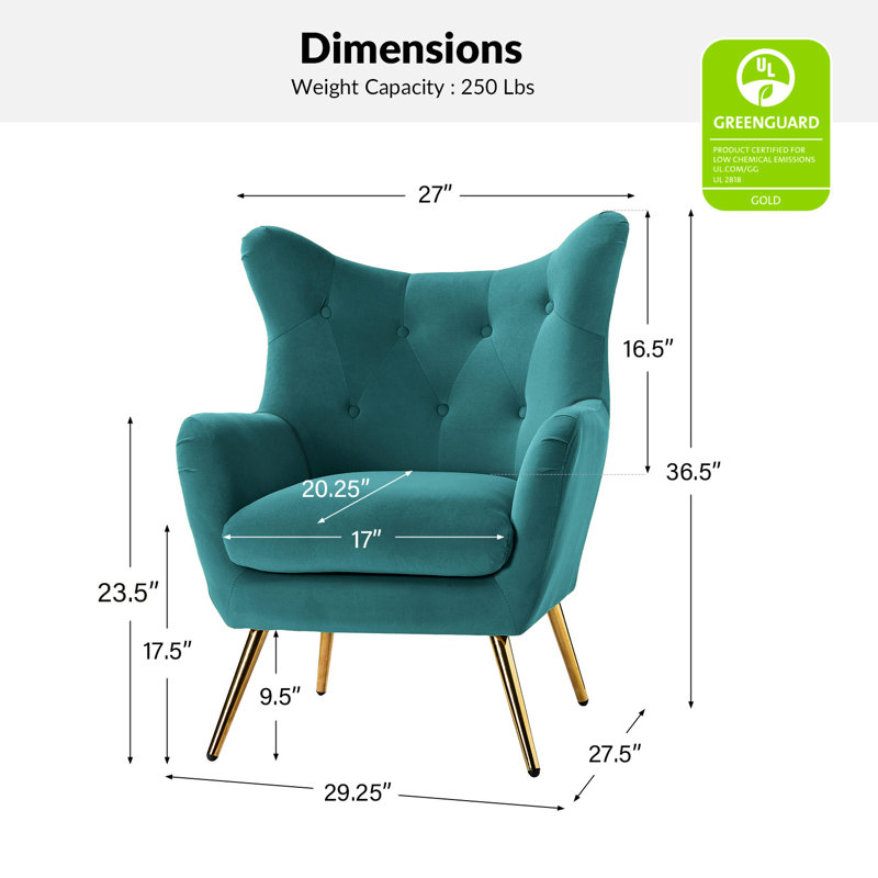 Fauteuil à oreilles 29,25 po Avianna, Velours bleu
