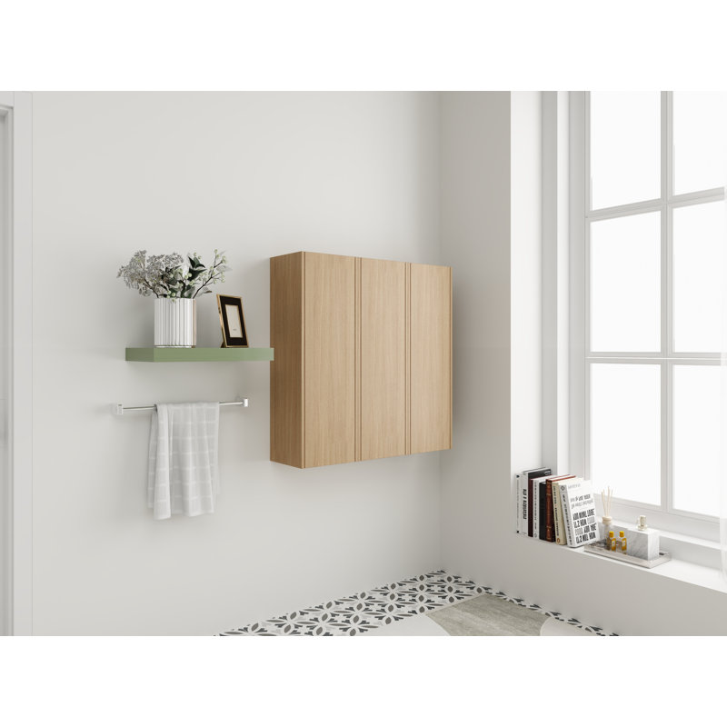 Combo armoire murale 36 po avec porte à fermeture douce, finition chêne original, rangement de salle de bain 3 pièces avec tablettes internes pour petits espaces
