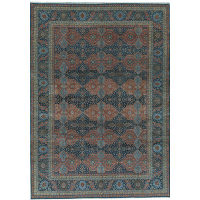 Tapis rouge et bleu noué à la main de haute qualité