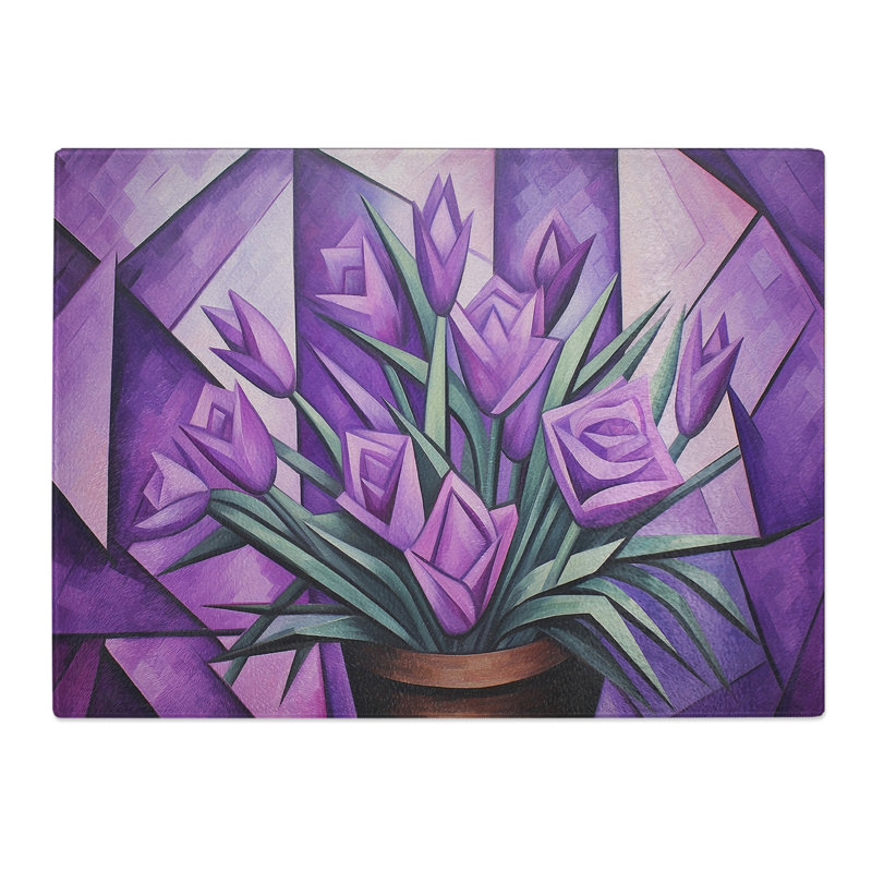 Lavender Flower Cubism  Glass Chopping Board