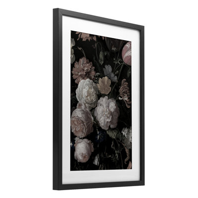 Dark Arrangement of Flowers Framed Print Under Glass, design by Annabelle Hall
