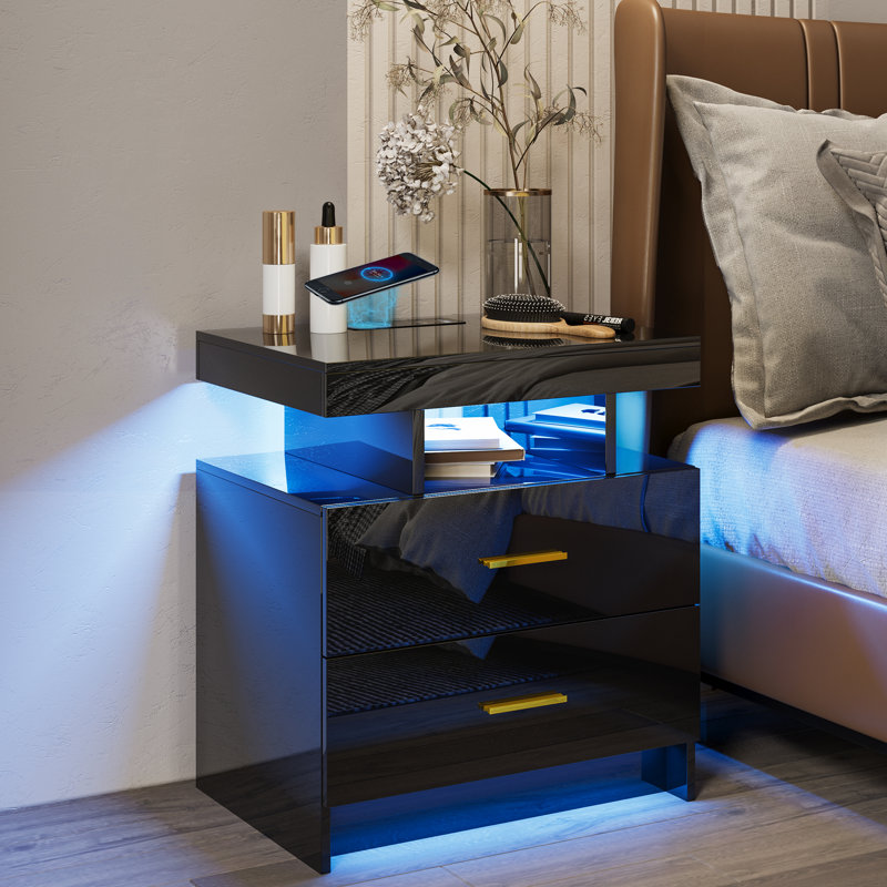 Bookhart Manufactured Wood Bedside Table, Black/Gold