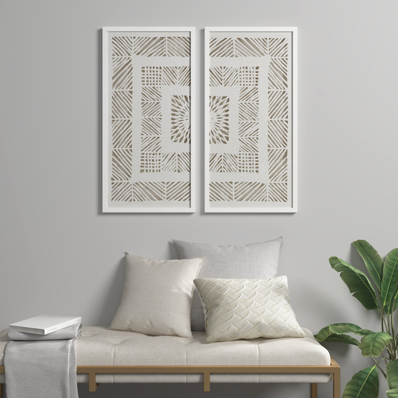 Framed Geometric Rice Paper Panel Shadowbox Wall Décor