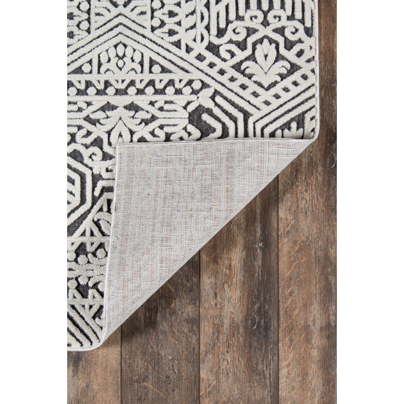 Tapis ivoire et gris anthracite tissé au métier mécanique Adhitya, Tapis de couloir 2 pi 3 po x 7 pi 6 po