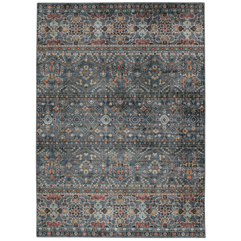 Tapis bleu sarcelle et ivoire Aspers, Rectangle 3 pi x 5 pi