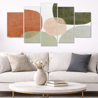 Minimalisme orange avec formes simples de vert - art mural minimaliste, impression sur toile minimaliste 5 panneaux