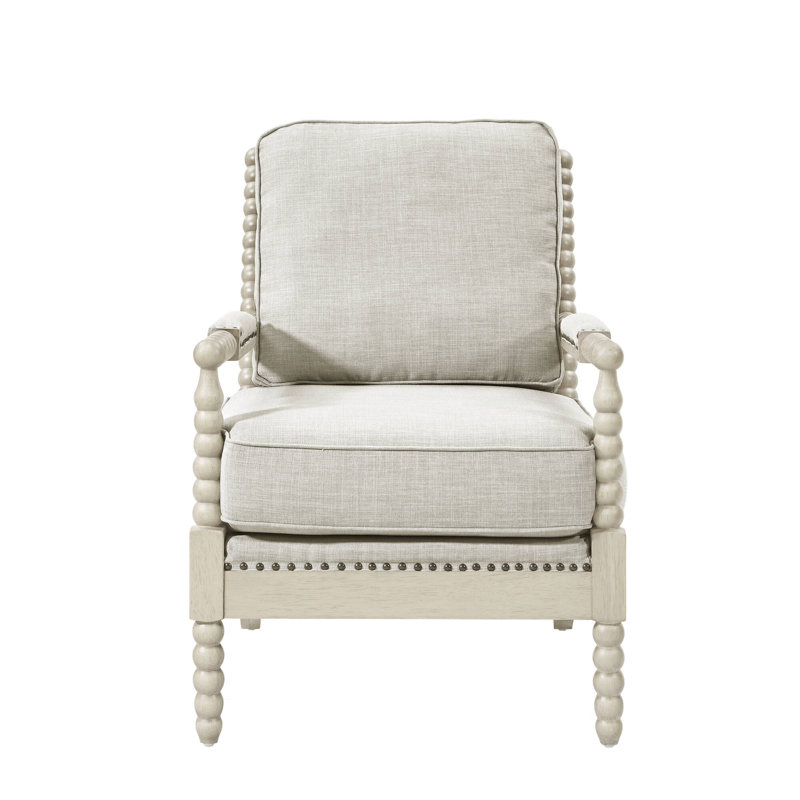 Beckett Elegant Nailhead Trim Armchair, Light Gray, Antique Cream