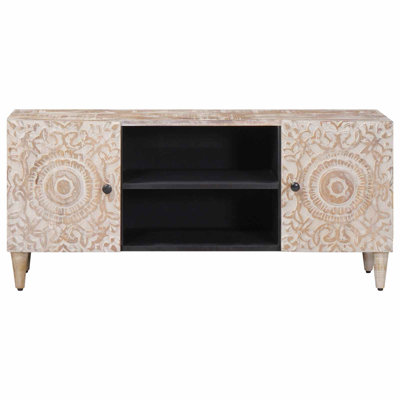  TV Cabinet With Storage Solid Mango Wood Stand Media Living Room Unit
