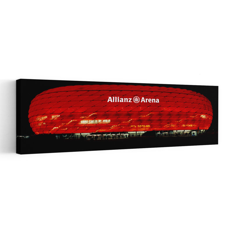 Soccer Stadium Lit Up At Night Allianz Arena Munich Germany by Peter Weld - Wrapped Canvas Panoramic Print