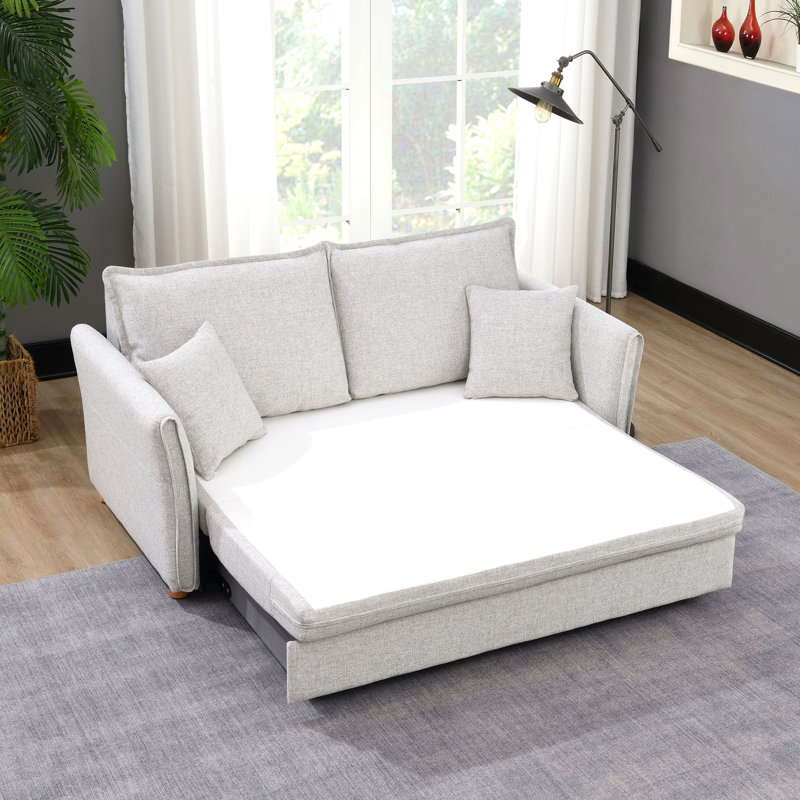 Canapé-lit modulaire en chenille gris avec rangement et 2 coussins décoratifs