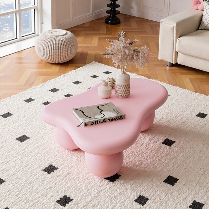 SYROVA Cloud-Shaped Coffee Table with Sculptural Ball Legs, Modern Organic Free-Form Cocktail Table with Rounded Edges for Living Room