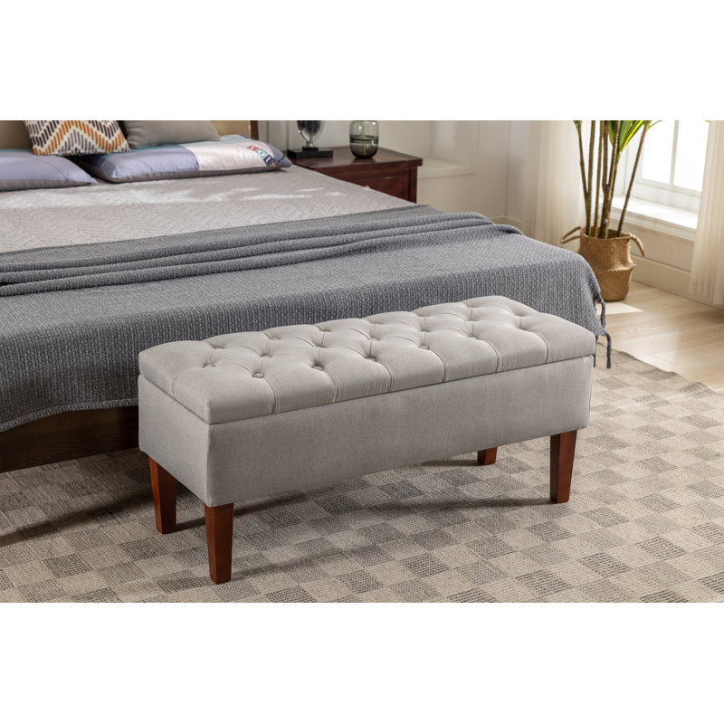 Friedegund Fabric Storage Bench with Wooden Legs, Grey