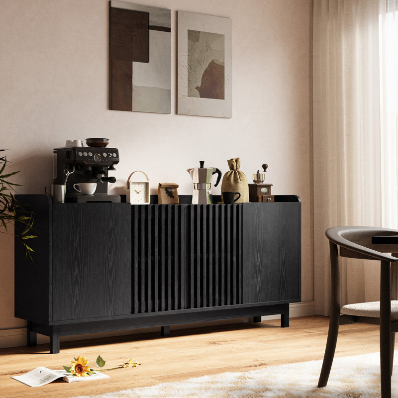 Armoire de rangement, grande armoire-buffet de 63 po avec tablettes et portes grillagées, buffet Mid-Century pour la cuisine, la salle à manger et le vestibule (noir)