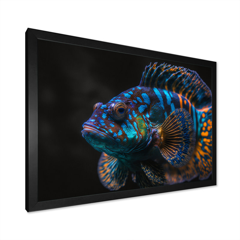 Halona, magnifique poisson mandarine dans des tons de bleu VII - impression, Cadre photo noir, H 12 po x l 20 po x P 1 po