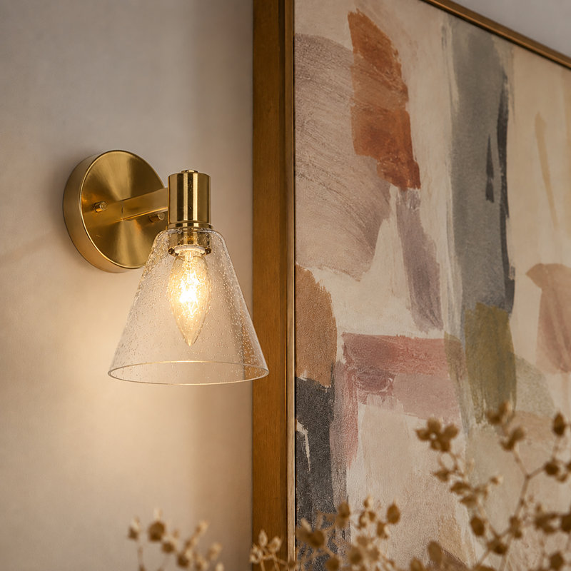 Glam Gold 1-Light Wall Sconce Bell Seeded Glass