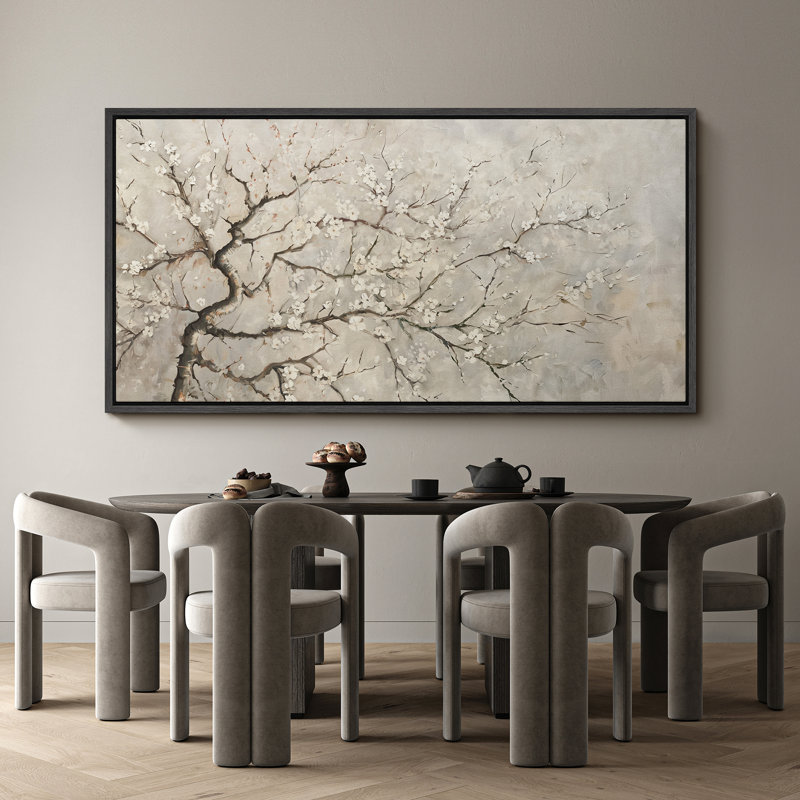 Art mural sur toile de fleur de cerisier gris, Impression encadrée flottante sans passe-partout, H 30 po x l 60 po