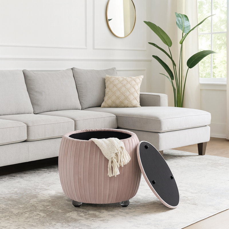 Sagebrook Home 19" Newry Black Velvet Storage Stool, Pink