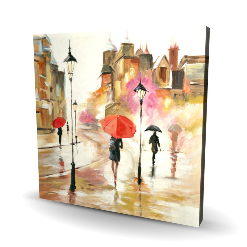 Passersby under their umbrellas - Contemporary Building Canvas