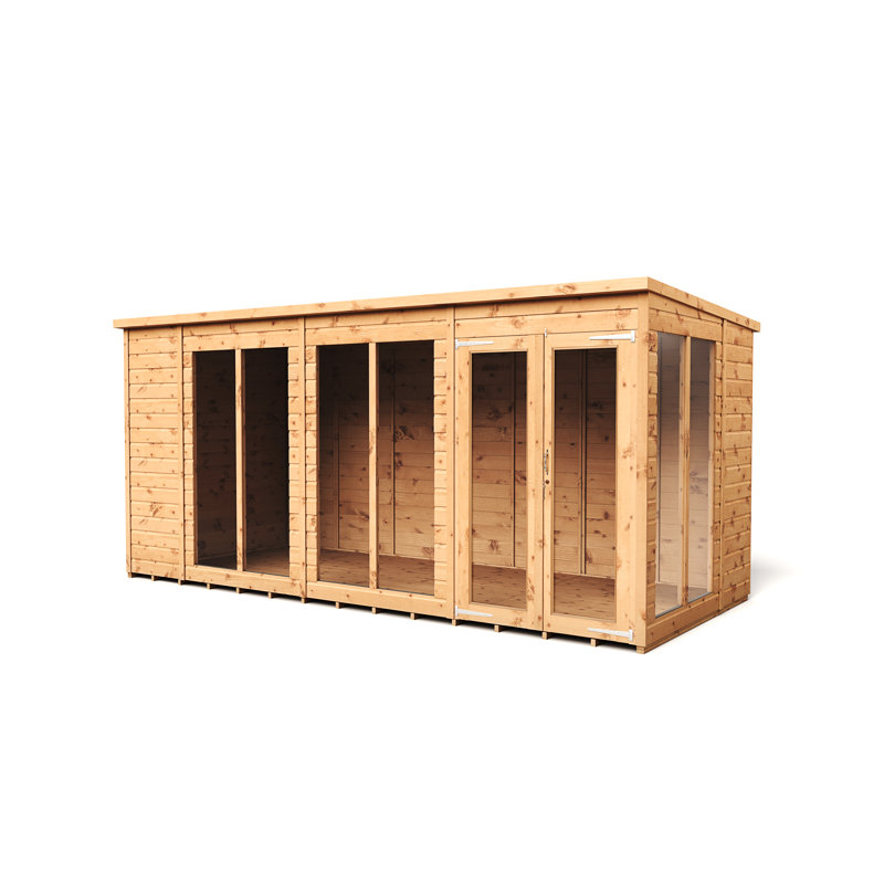  Pent Summerhouse Shiplap Tongue & Groove 14X6 Double Door With Windows