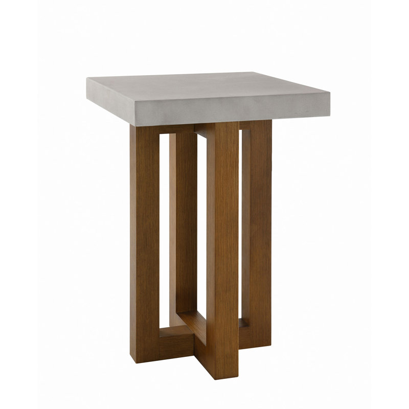 Faux Concrete Top & Walnut Finish End Table