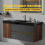 Meuble-lavabo 48 po avec lavabo en quartz noir mat et tiroirs noirs et porte, meuble-lavabo mural flottant pour salle de bain moderne, lavabo noir mat