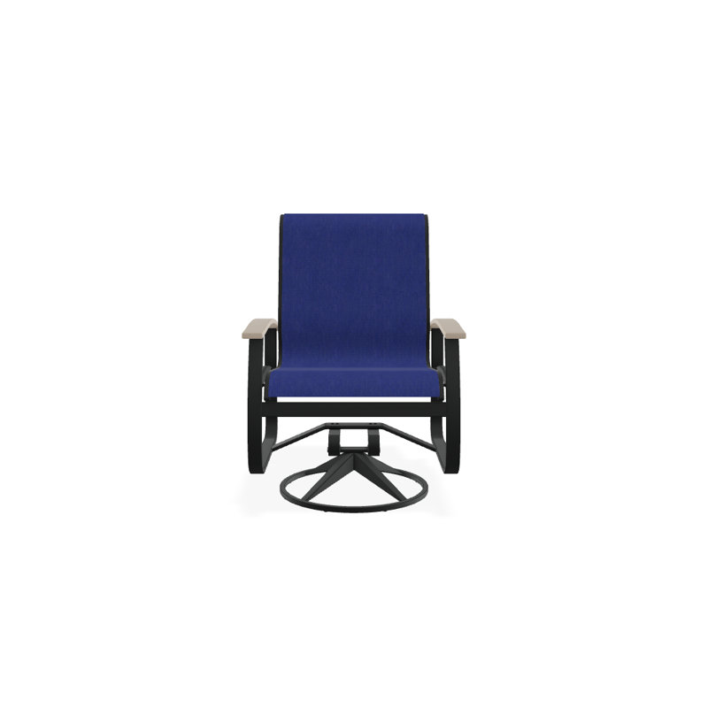 Belle Isle Outdoor Dining Armchair, Desert P60, Textured Graphite, Atlantis Royal Blue Sunbrella®