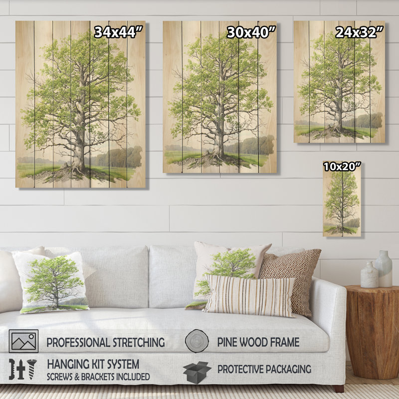 Arbre de Basswood américain ensoleillé vert Essence III - Arbre sur bois, H 32 po x l 24 po