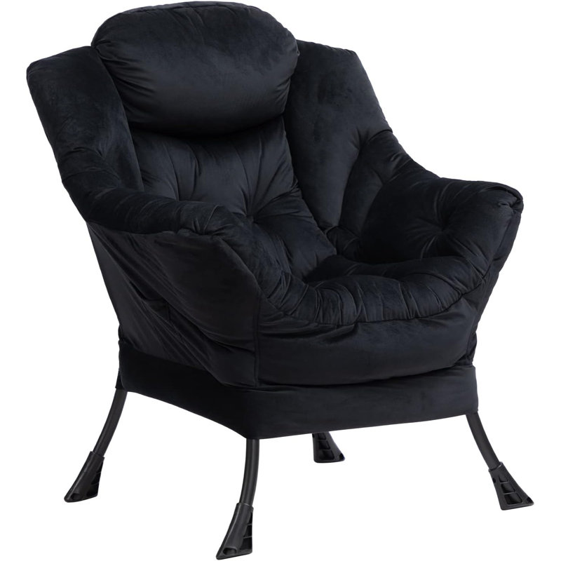 Fauteuil paresseux moderne avec accoudoirs épais et rembourré de 31,5 po Biranna, Velours noir