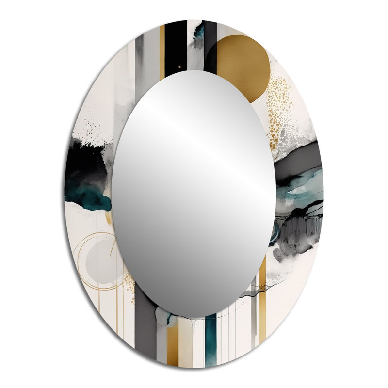 Abstrait transitionnel moderne Shapes III - Miroir mural moderne ovale, 40 po x 30 po