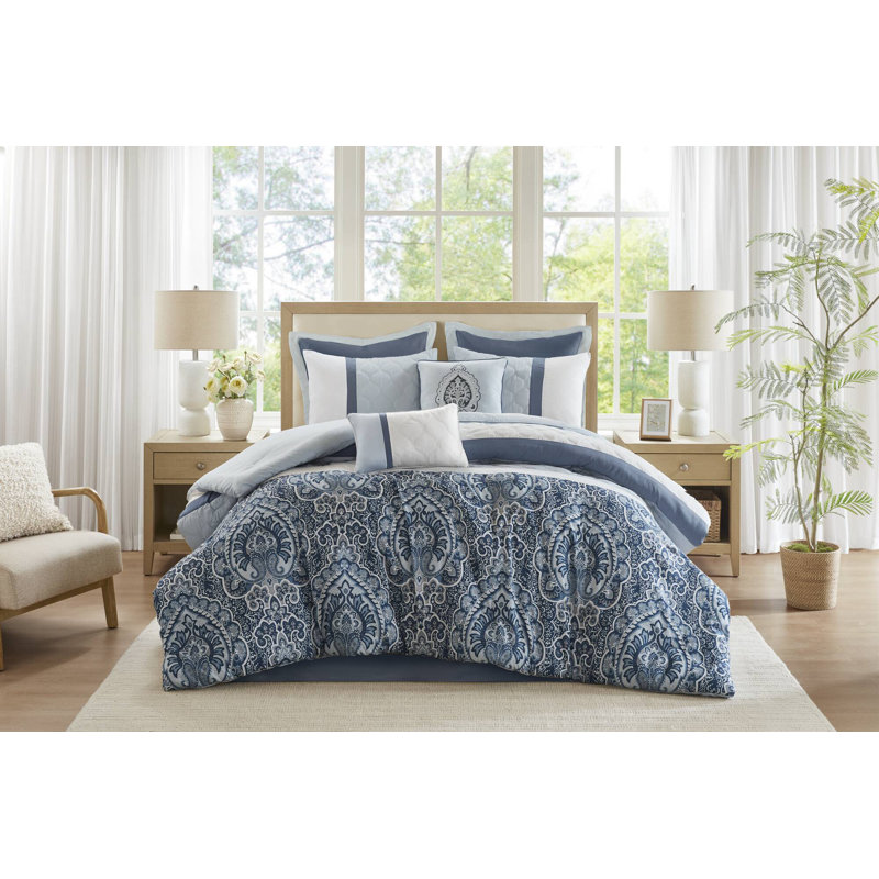 Ensemble d'édredon 8 pièces Keller, Édredon grand et 7 pièces supplémentaires, Bleu
