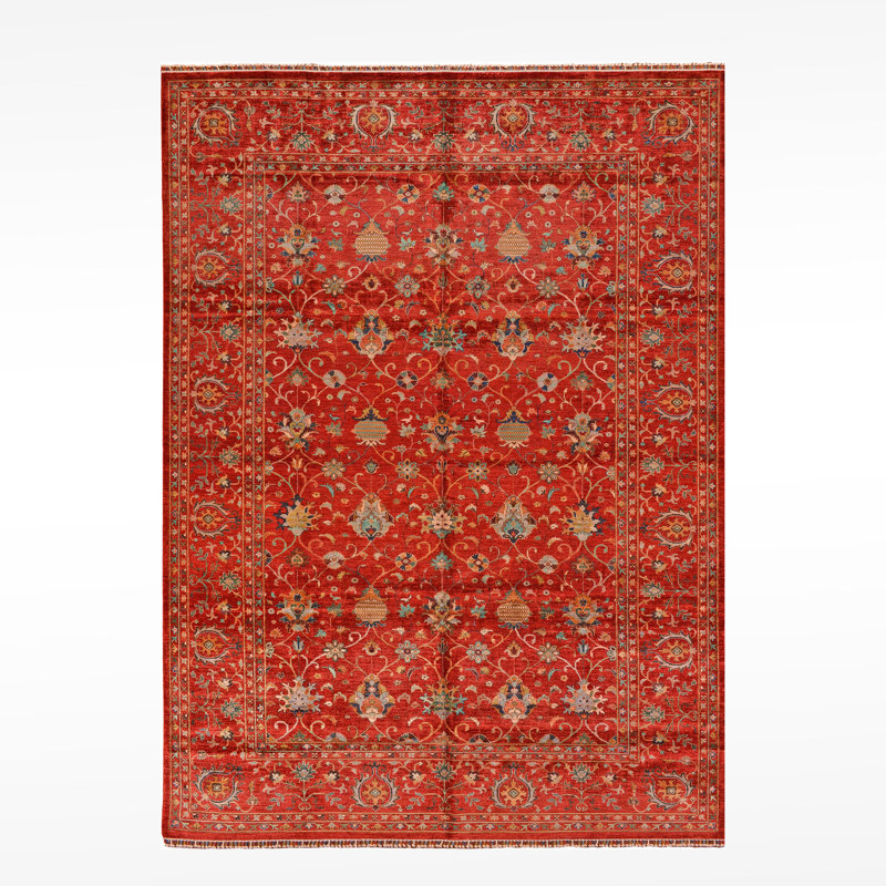 Tapis en laine et coton rouge noué à la main Original