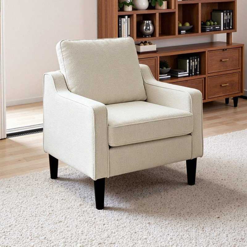 Chaise d'appoint avec accoudoirs en chenille Mid-Century, Beige