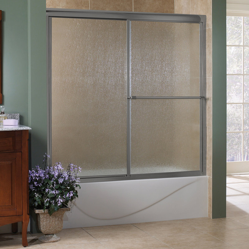 Tides - W x 58'' H Single Added Door Framed Tub Door with, Silver, Rain Glass
