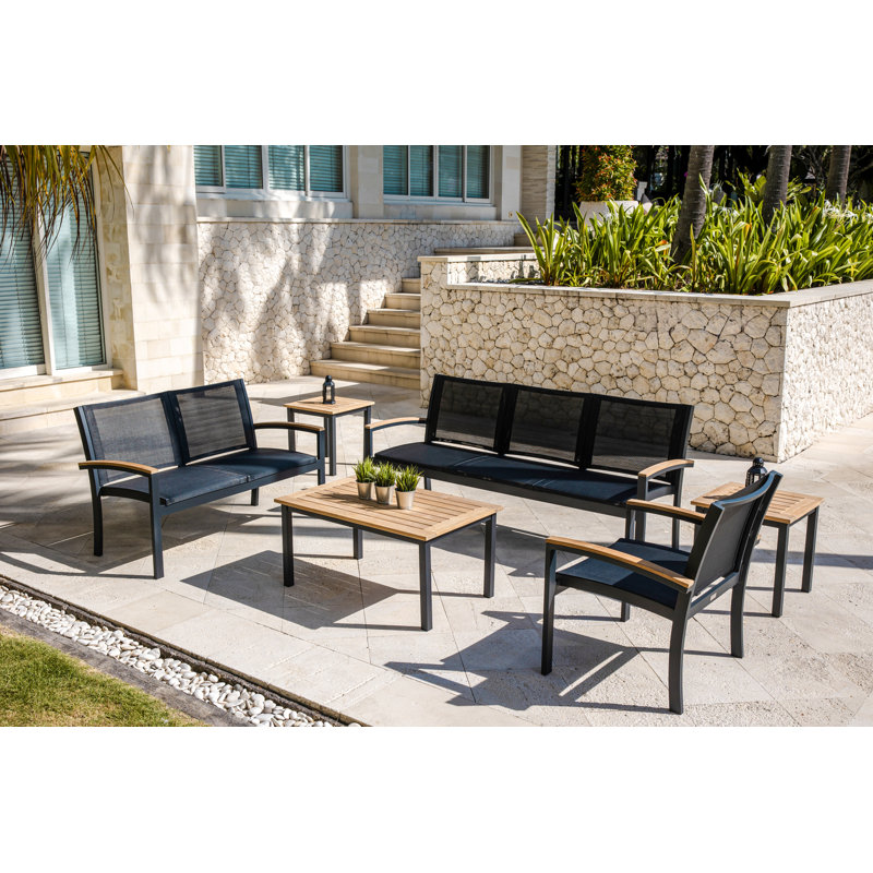 SoHo 40" Rectangle Teak Aluminum Outdoor Coffee Table, Black