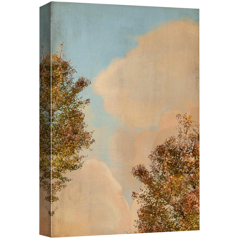 Clouds " Trees & Cloudy Sky Pastel Nature Landscape Modern Art Decor Minimal Calm Rustic ", Wrapped Canvas, 18" H x 12" W