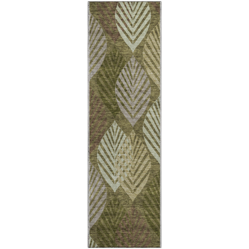 Premium Machine Washable Prisco Olive Rug, Runner 2'3" x 7'6"