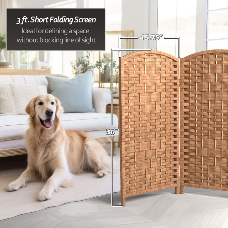 2 Ft. Tall Diamond Weave Fiber Room Divider - Dark Mocha - 8 Panel, 6, 3 ft, Natural