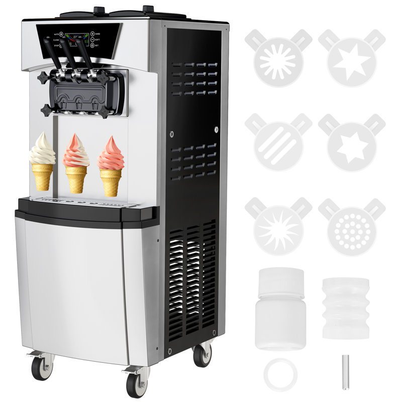 Machine à crème glacée, machine à crème glacée commerciale à saveur douce 2 + 1, sortie de 5,8 à 8 gallons / heure, panneau de commande à DEL, autonettoyant à une touche, conception verticale pour le casse-croûte, le café et la maison